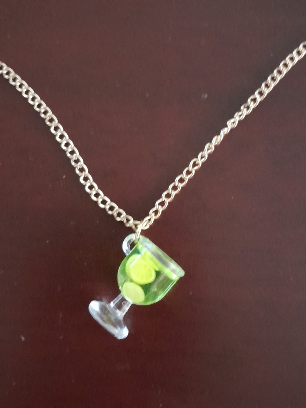 Gold Chain Necklace with Green Lime Cocktail Charm